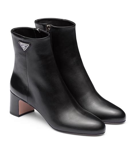 prada black leather ankle boots cylindrical heels|prada 55 leather ankle boots.